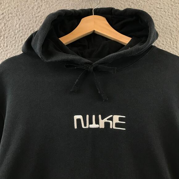 Nike Club Fleece Pullover Soccer Hoodie Men Sz L Black Spellout - Picture 3 of 9